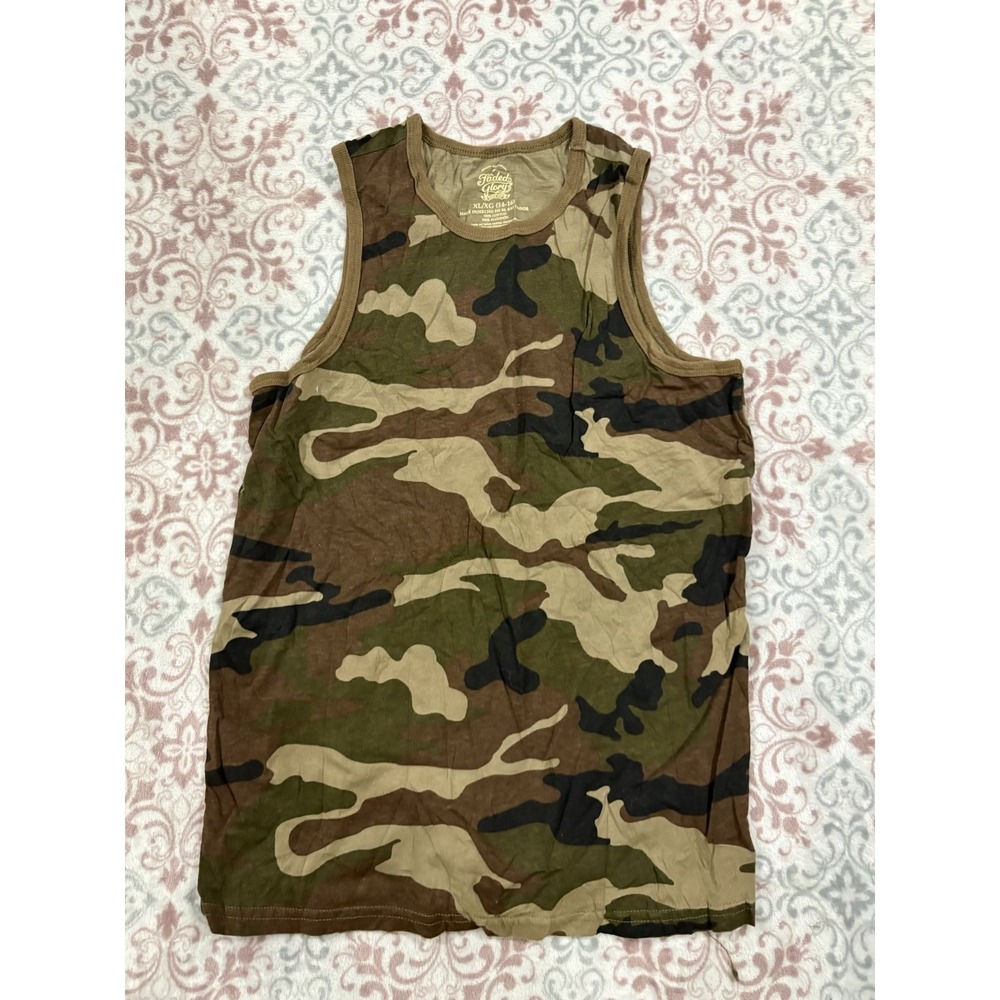 Faded Glory Boys XL 14-16 Camo Tank Top Green Brown 100% Cotton FB26125
